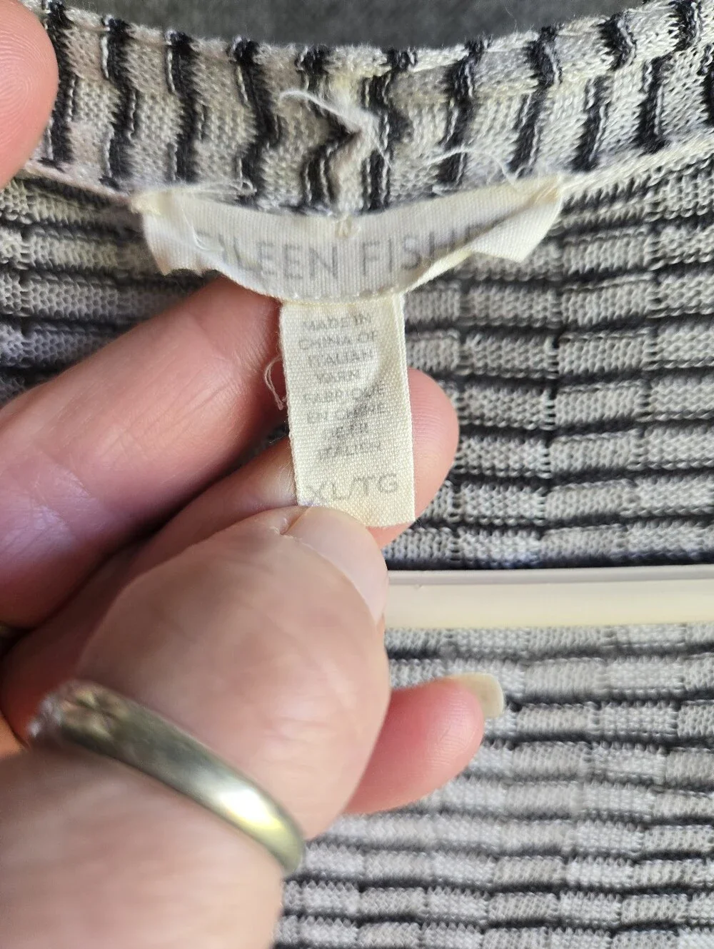 Eileen Fisher Lightweight Dark & Light Gray Striped Open-Front Women's Cardigan